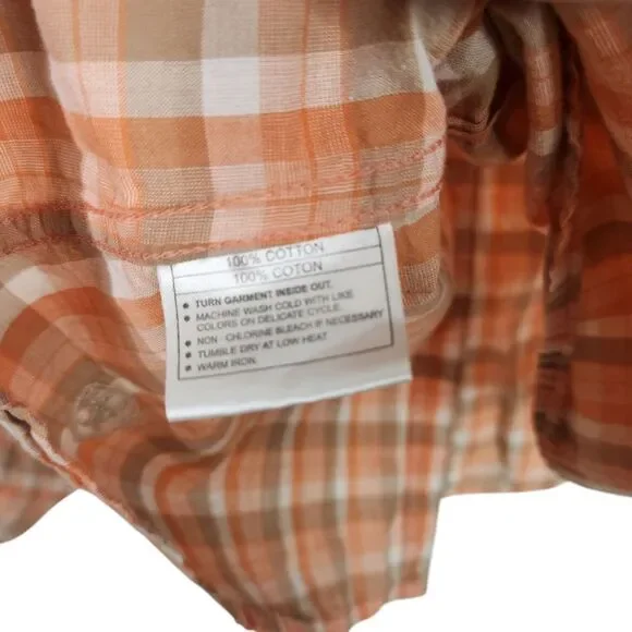 ARIAT Top Womens Large Orange Plaid Pearl Snap Western Shirt Beaded Bling Fitted - Picture 8 of 8